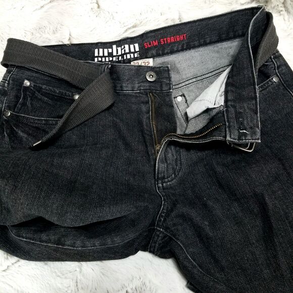 Urban Pipeline Jeans Mens 32×32 Black Slim Straight Dark Wash Denim - Picture 9 of 11